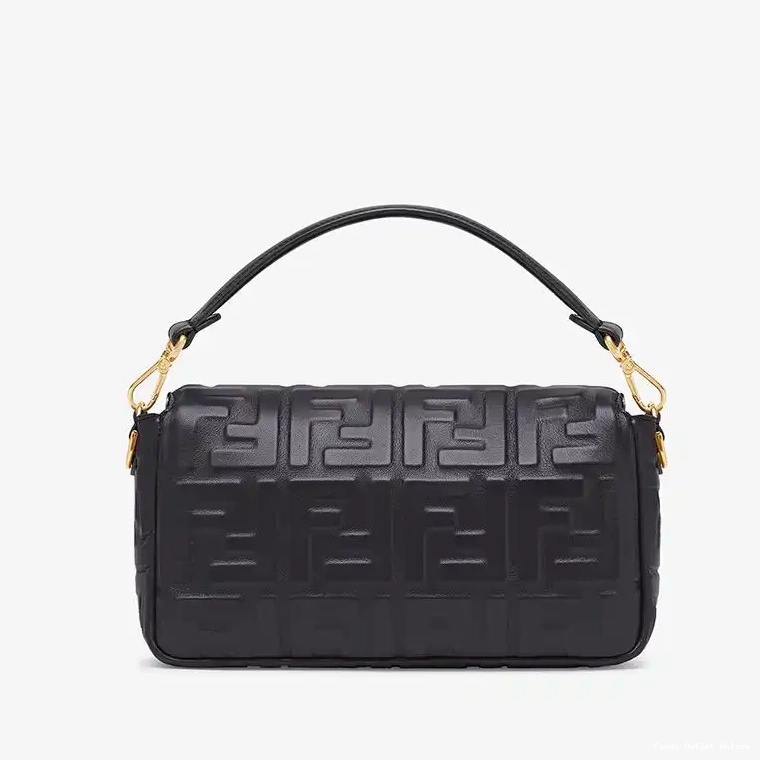 Affordable Fendi Nappa In Black Bag FF Medium Baguette Leather Motif 0520
